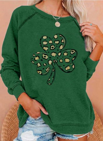 Women's Sweatshirts Festival St Patrick's Day Solid Shamrock Print Long Sleeve Round Neck Casual Sweatshirts