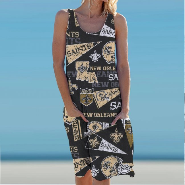 New Orleans Saints Round Neck Sleeveless Knit Dress