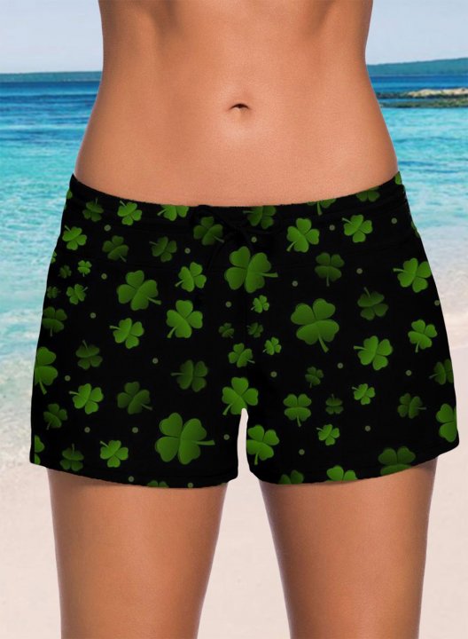 Women's Swim Bottoms Mid Waist Clover-print Beach Short Swim Bottoms