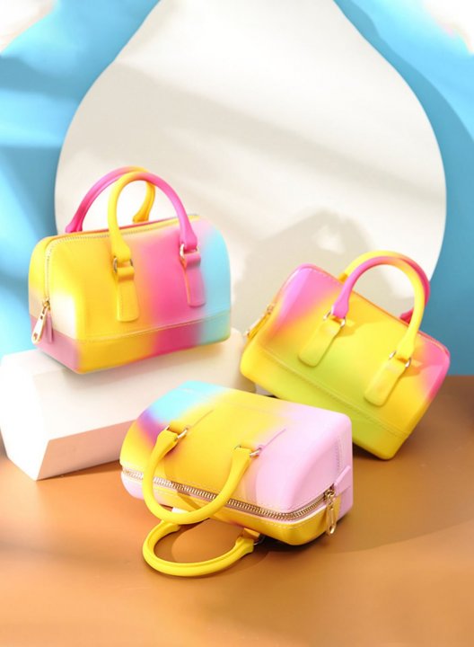 Women's Handbag Color Block Square Semicircle Jelly Leather Casual Bag