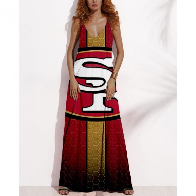 Women's Summer San Francisco 49ers Fan Print V-Neck Sleeveless Loose Long A-line Dress