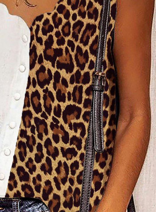 Women's Cami Tops Leopard Button Sleeveless Spaghetti Casual Daily Cami Tops