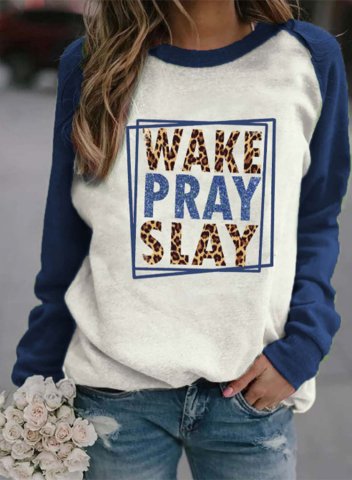 Women's Sweatshirts Color Block Leopard Letter Wake Pray Slay Casual Daily Sweatshirts