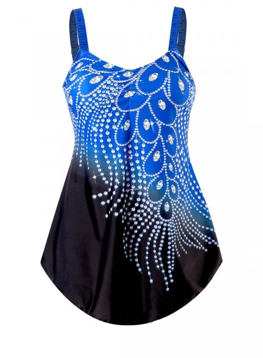 Women's Tankinis Padded Floral Mid Waist Round Neck Beach Tankini