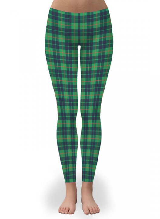 Women's Plaid Leggings Slim Mid Waist Party Festival st. patrick's day Casual Legging