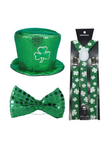 Saint Patrick's Day Irish Suit Shamrock Sequin Cap Sequin Bow Tie Strap
