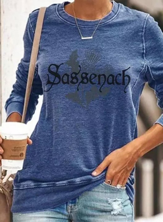 Women's Sweatshirt Casual Solid Letter Round Neck Long Sleeve Daily Pullovers