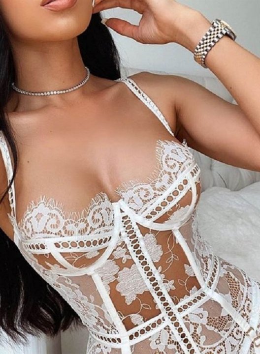 Women's Sets Solid Sleeveless Adjustable Spaghetti Date Lace Stitching Sling Sex Appeal Two-piece Set