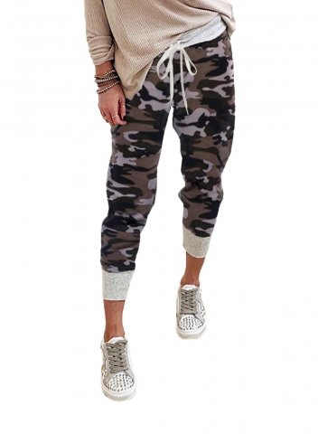 Camouflage Mid Waist Casual Pants