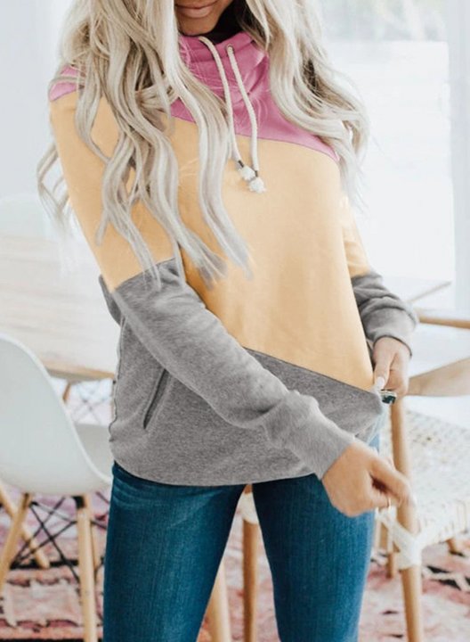 Color Block Stand Neck Long Sleeve Hoodie