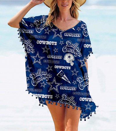 Cowboys Team series summer women's tassel Chiffon beach blouse