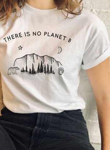Women's T-shirts Solid Letter there is no planet b Round Neck Short Sleeve Casual Daily Summer T-shirts