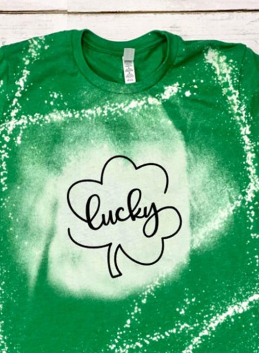 Women's St Patrick's Day T-shirts Lucky Clover Print Color Block Short Sleeve Round Neck Daily T-shirt