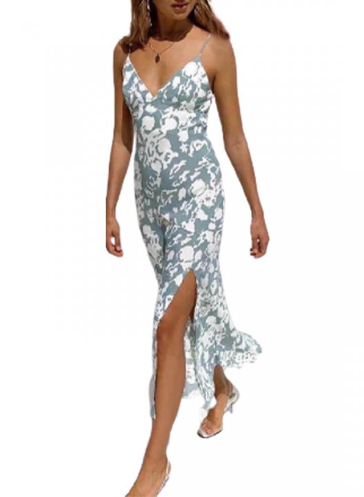 Women's Maxi Dresses Floral Sleeveless Bodycon V Neck Vacation Split Dress