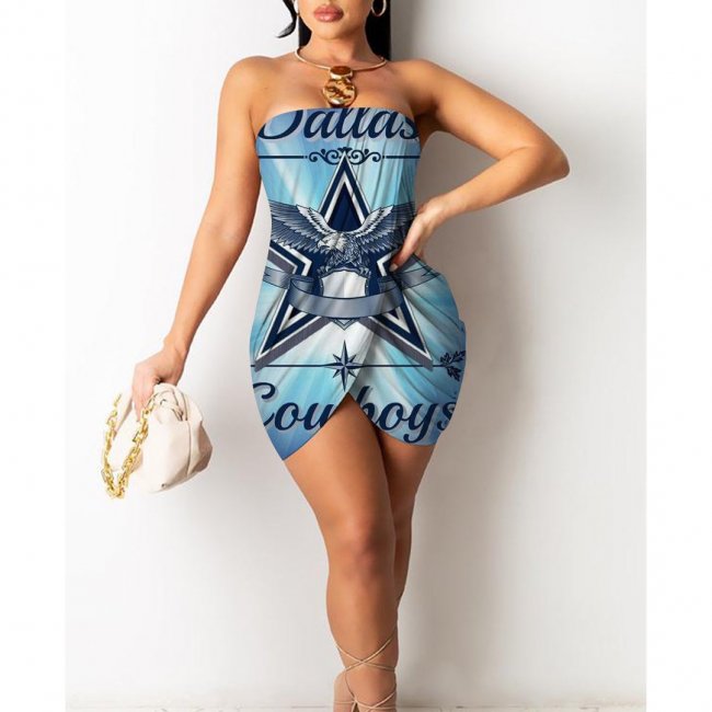 Dallas Cowboys Printed Irregular Bandeau Midi Dress