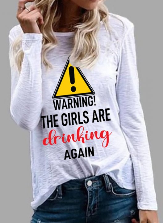 Women's Warning The Girls Are Drinking Again Sweatshirt Casual Letter Color Block Round Neck Long Sleeve Daily Pullovers