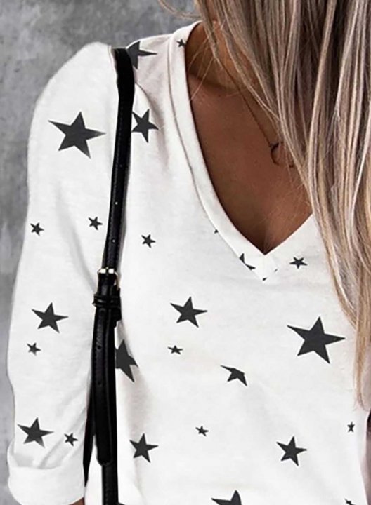 V Neck Star Casual Sweatshirt