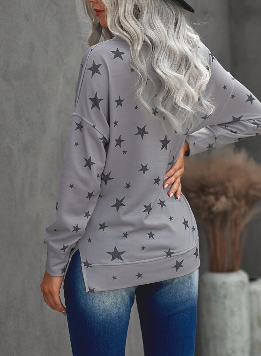 Women Star Print Long Sleeve Round Neck Tunics