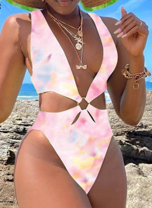 Women's One Piece Swimwear Color Block V Neck Casual One-Piece Swimsuits One-Piece Bathing Suits