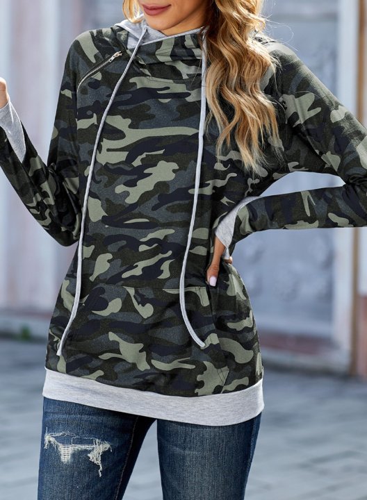 Camo Long Sleeve Cowl Neck Daily Casual Sweatshirt