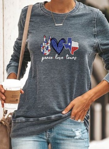 Women's Pullovers Flag Solid Long Sleeve Round Neck Casual Daily Pullovers