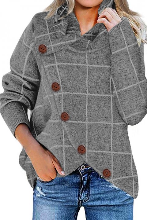 Women's Sweaters Button Wrap Turtleneck Pullover Plaid Print Knit Sweaters