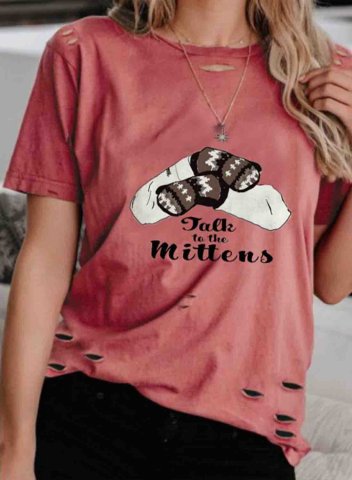 Women's T-shirts Cut-out Talk To The Mittens Funny Graphic Print Color Block Short Sleeve V Neck Daily Casual T-shirt