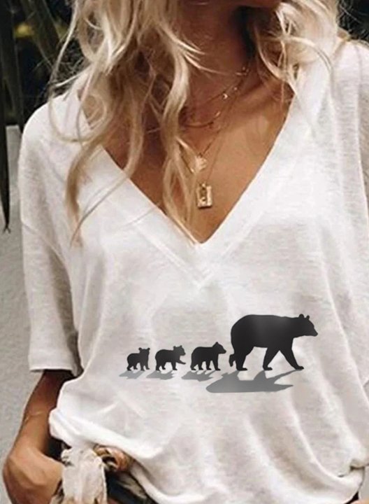 Women's T-shirts Mama Bear Short Sleeve V Neck Mom T-shirt Funny Mothers Day Shirts