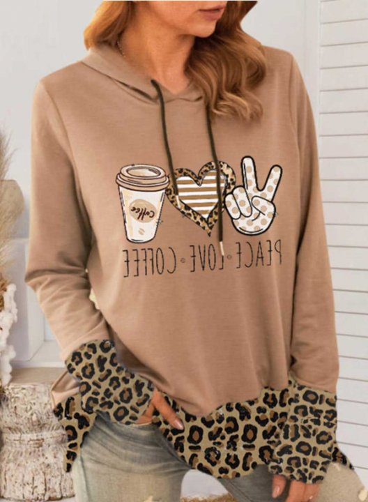 Women's Hoodies Leopard Color Block Drawstring Button Long Sleeve Casual Hoodies