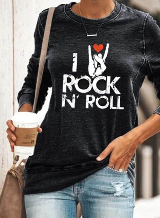 Women's Sweatshirts Rock Letter Long Sleeve Round Neck Daily Sweatshirt