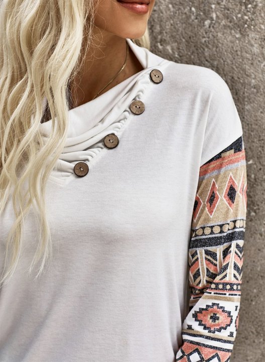 Color Block Long Sleeve Tribal Button Sweatshirt