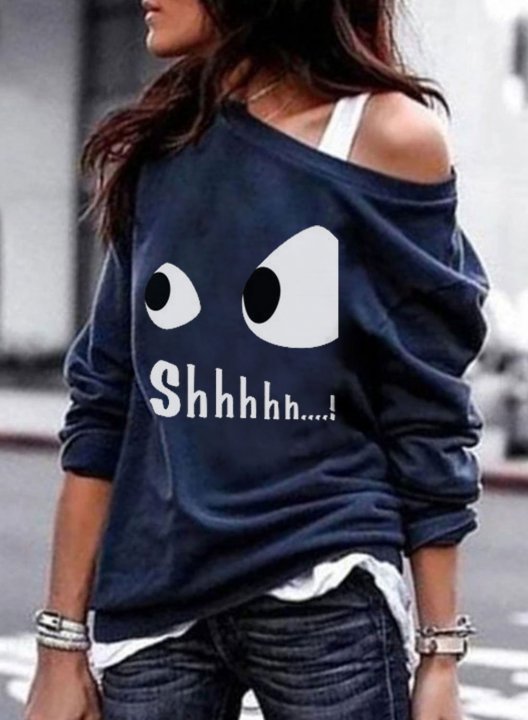 Women's Shhhhh Funny Graphic Print T-shirts Casual Letter Off-shoulder Solid Round Neck Short Sleeve Daily T-shirts