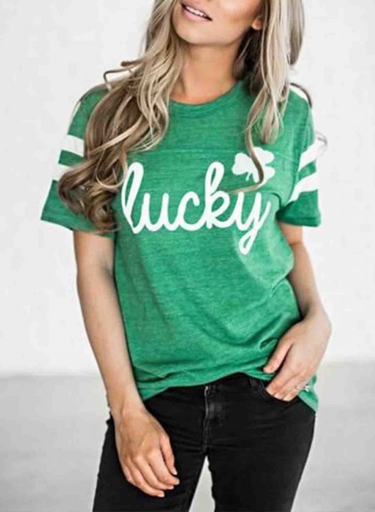 Women's T-shirts Clover Letter Print Short Sleeve Round Neck Daily T-shirt