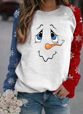 Women's Snowman Sweatshirt Color-block Tops