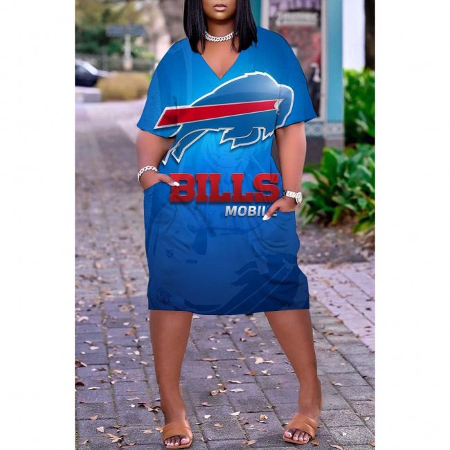 Women's Buffalo Bills Printed V-neck Casual Pocket Dress