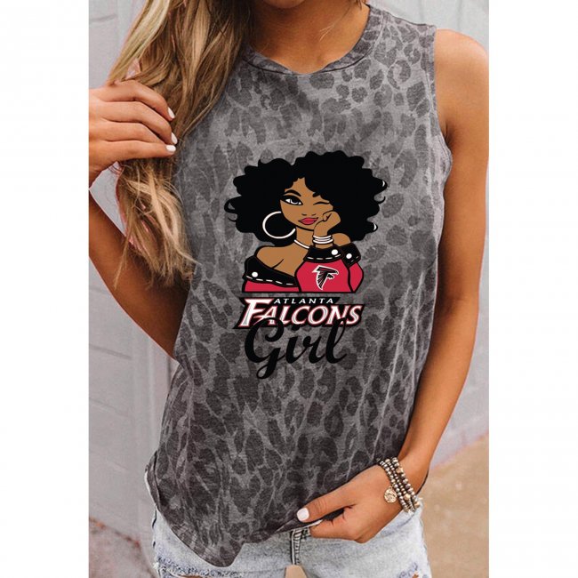 Atlanta Falcons Round Neck sleeveless Leopard Print T-Shirt