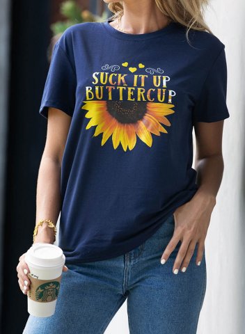 Women's T-shirts Sunflower Letter Short Sleeve T-shirt