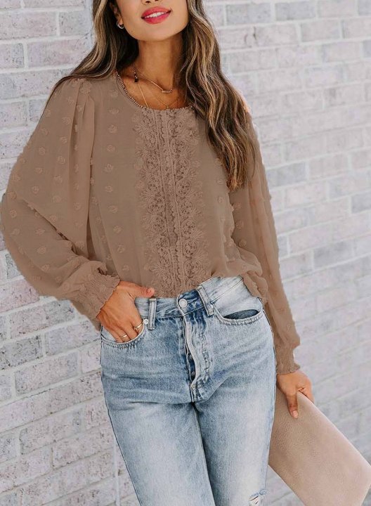 Tulle Lantern Sleeve Casual Blouse