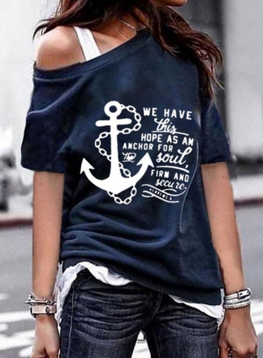 Women's T-shirts Letter Cold Shoulder T-shirt