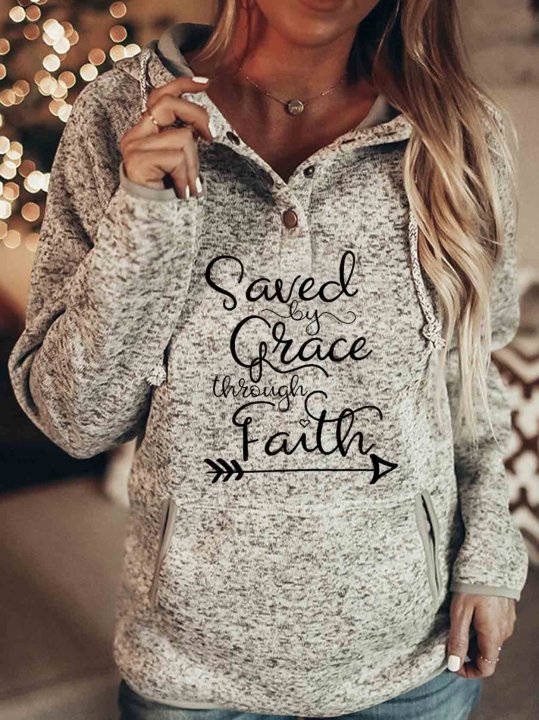 Women's Saved By Grace Through Faith Printed Pocket Hoodie