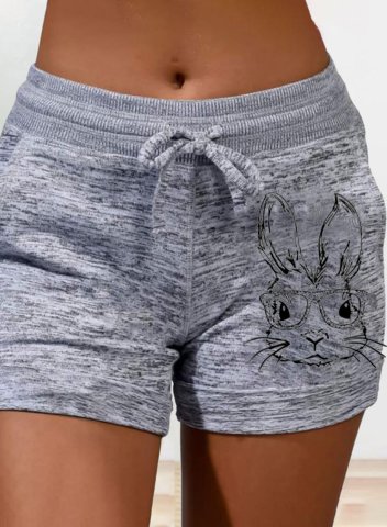 Women's Shorts Cute Easter Bunny Print Solid Mid Waist Drawstring Summer Casual Shorts
