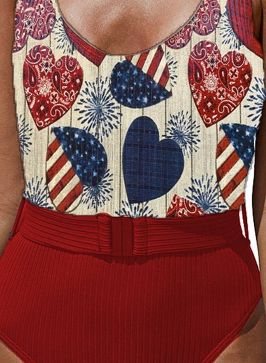 Women's One Piece Swimwear Geometric Color Block American Flag 4th Of July One-Piece Swimsuit