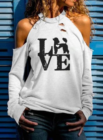 Women's Sweatshirt Letter Love Print Long Sleeve Round Neck Cut-out Cold-shoulder Daily T-shirt