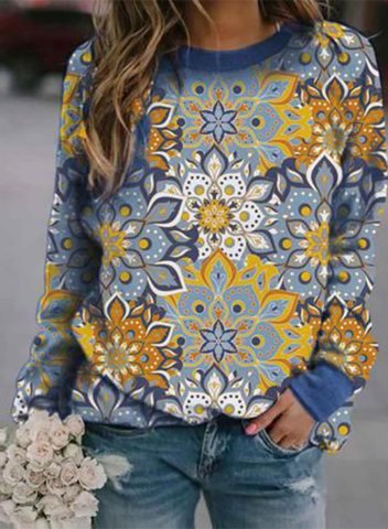 Women's Sweatshirts Round Neck Long Sleeve Floral Casual Sweatshirts