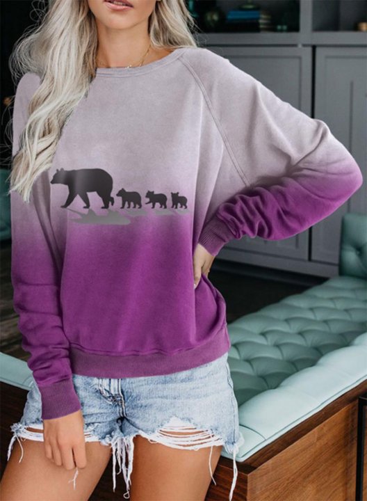 Women's Mama Bear Sweatshirt Casual Animal Print Color Block Round Neck Long Sleeve Daily Pullovers