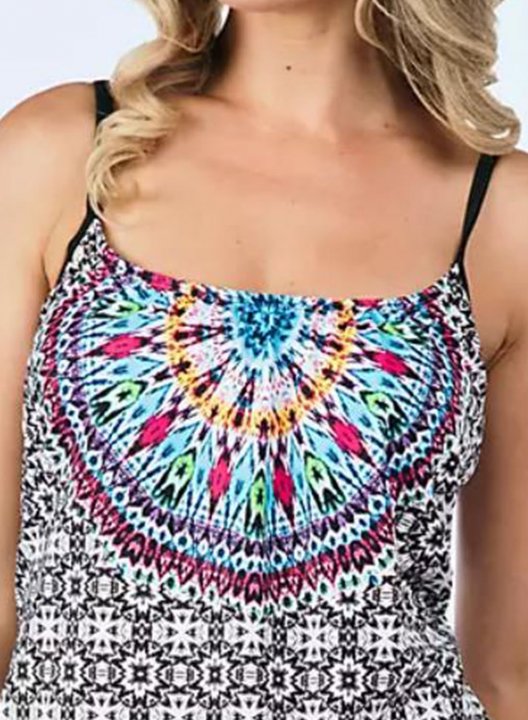 Women's Tankinis Mid Waist Geometric Tropical Padded Spaghetti Boho Vacation Tankini Set