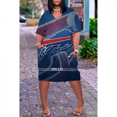 Women's Buffalo Bills Printed V-neck Casual Pocket Dress