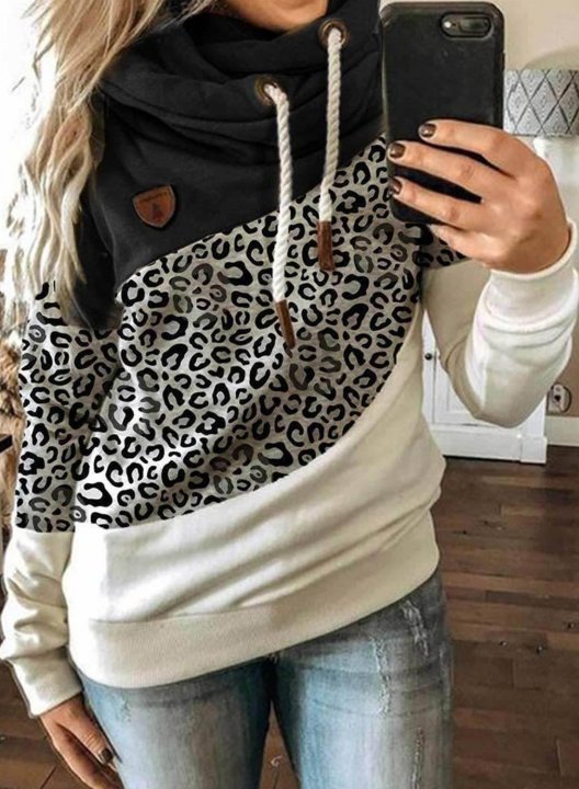 Leopard Print Color Block Hoodie