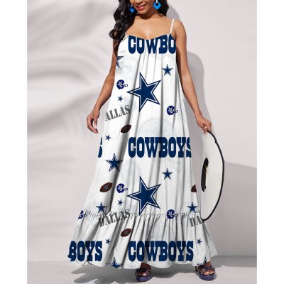 Dallas Cowboys Printed Tie Back Pocket Strap Swing Dress