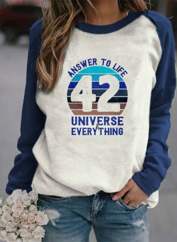 Women's 42 Answer to Life Universe and Everything Sweatshirts Color Block Round Neck Long Sleeve Casual Daily Sweatshirts